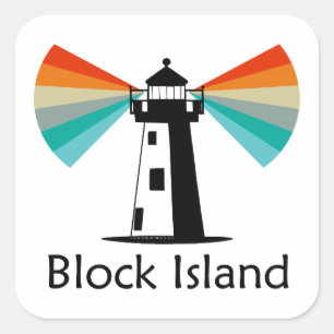 Sticker Carré Block Island Lighthouse Rainbow