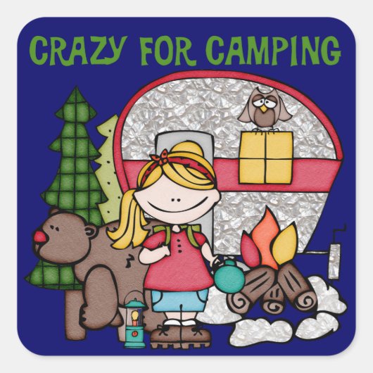 Sticker Carré Blond Girl Crazy Pour Camping (Devant)