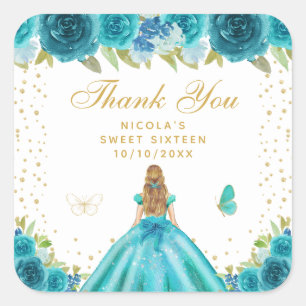 Sticker Carré Blonde aux Cheveux Floraux Sarcelle Princesse Swee