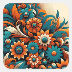 Sticker Carré Blossom Bliss : Symphonie florale