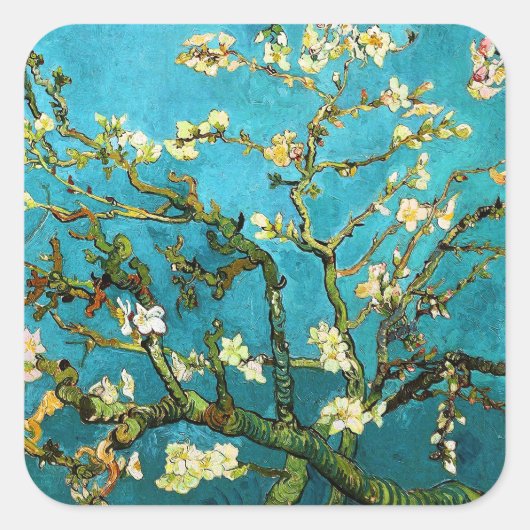 Sticker Carré Blossoming Almond Tree Van Gogh Fine Art (Devant)