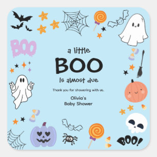 Sticker Carré Blue A Little Boo Halloween Baby shower Merci