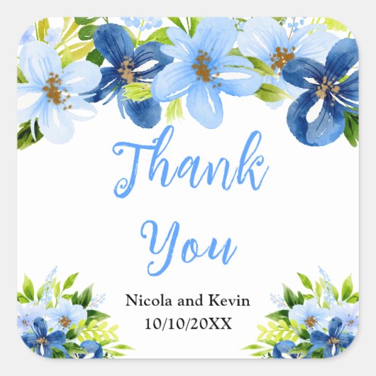 Sticker Carré Blue and Navy Flowers with Foliage (Devant)