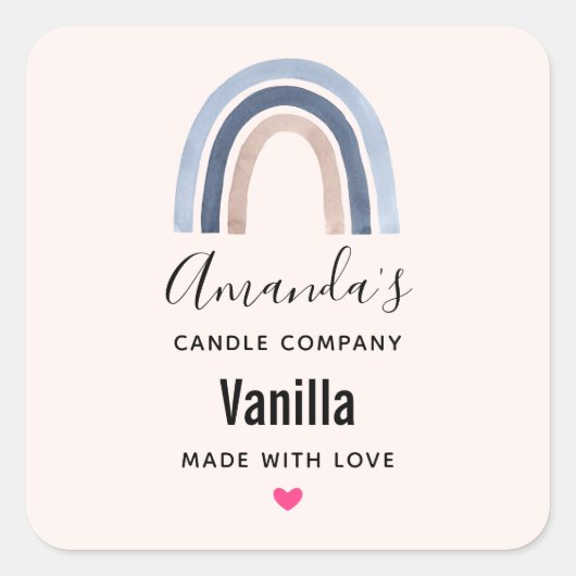 Sticker Carré Blue and Peach Rainbow Boho Design Bougie Business (Devant)