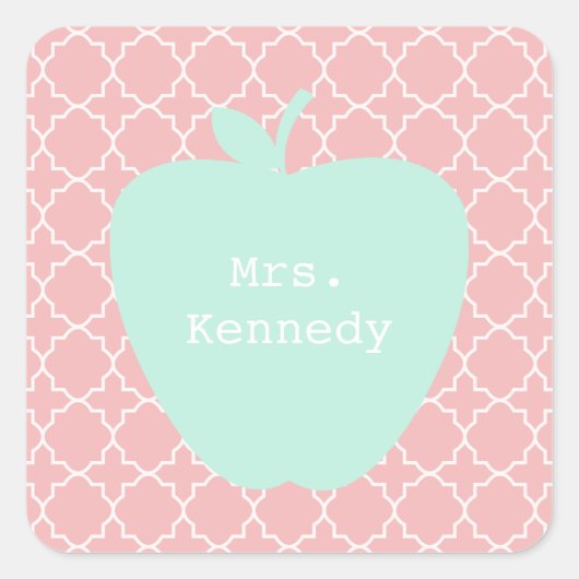 Sticker Carré Blue Apple Coral Quatrefoil enseignant (Devant)