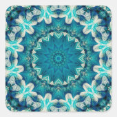 Sticker Carré Blue Aqua Mandala Rosette Retro Hippie (Devant)