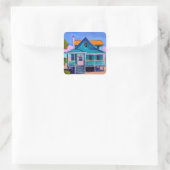 Sticker Carré Blue Beach House Vacances Art Quirky (Sac)