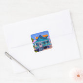 Sticker Carré Blue Beach House Vacances Art Quirky (Enveloppe)