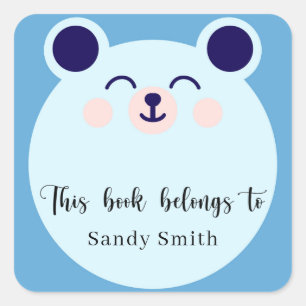 Sticker Carré Blue Bear - Ce livre appartient à