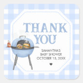 Sticker Carré Blue Burger BBQ Baby Shower (Devant)