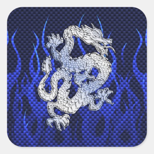 Sticker Carré Blue Chrome comme Dragon Carbon Fiber Style (Devant)