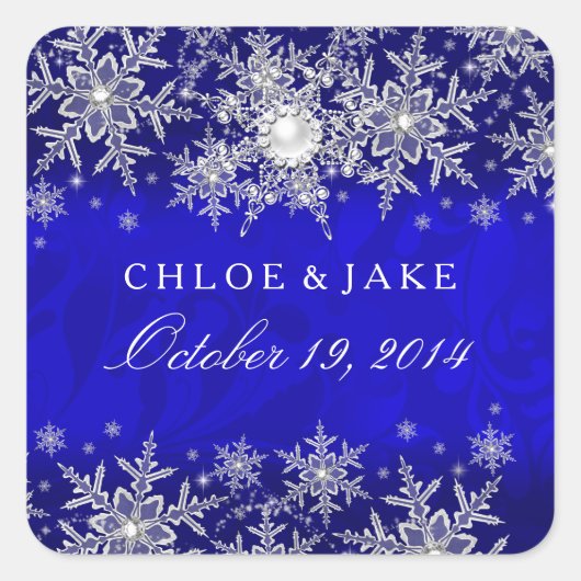 Sticker Carré Blue Crystal Pearl Snowflake Mariage en argent (Devant)