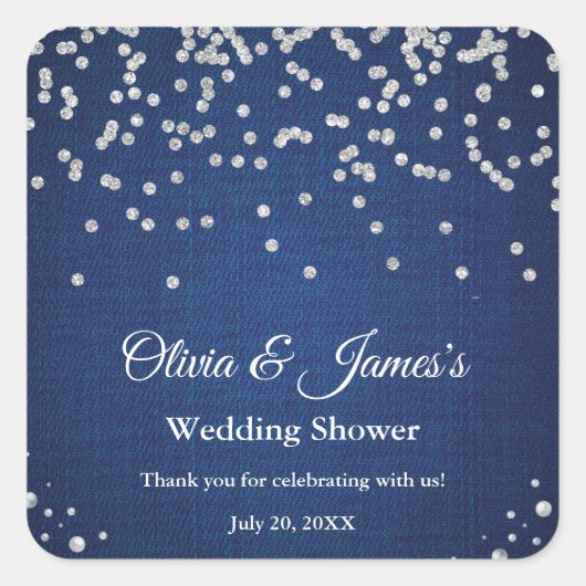 Sticker Carré Blue Denim Diamonds Pearls Couple Wedding shower (Devant)