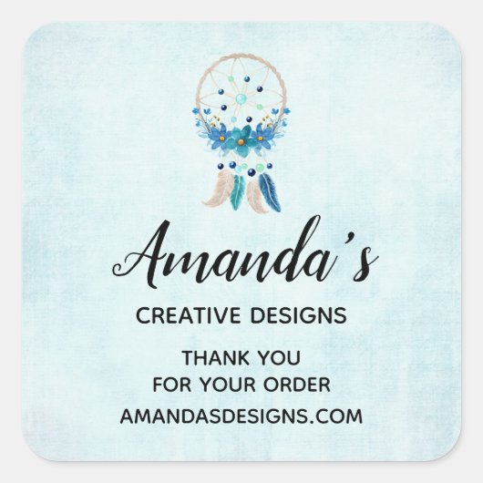 Sticker Carré Blue Dreamcatcher Design Boho élégant (Devant)
