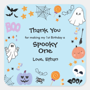 Sticker Carré Blue Éffrayant One mignonne Fantôme Halloween 1er