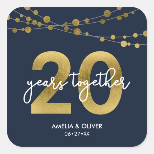 Sticker Carré Blue Elegant Lights 20e anniversaire de Mariage (Devant)