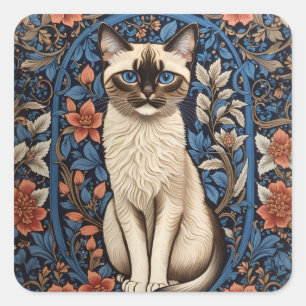 Sticker Carré Blue Eyed Siamese Chat William Morris Inspiré