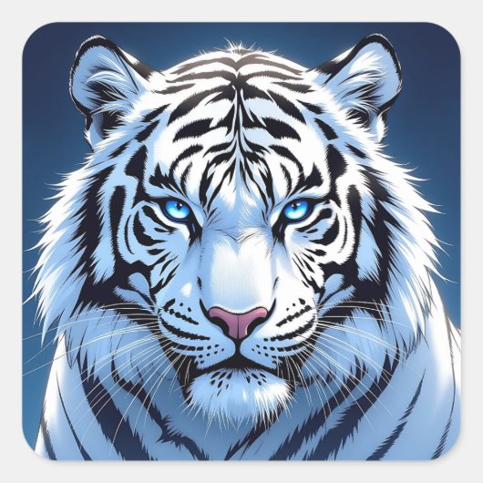 Sticker Carré Blue eyed White Tiger (Devant)