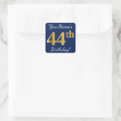 Sticker Carré Blue, Faux Gold 44e anniversaire + Nom personnalis (Sac)