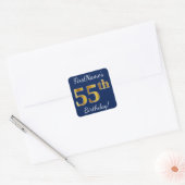 Sticker Carré Blue, Faux Gold 55e anniversaire + Nom personnalis (Enveloppe)