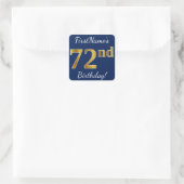Sticker Carré Blue, Faux Gold 72e anniversaire + Nom personnalis (Sac)