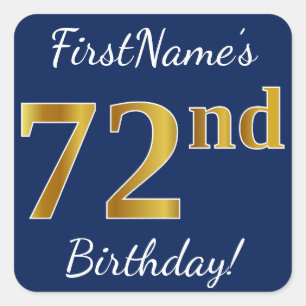 Sticker Carré Blue, Faux Gold 72e anniversaire + Nom personnalis