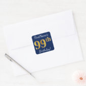 Sticker Carré Blue, Faux Gold 99e anniversaire + Nom personnalis (Enveloppe)