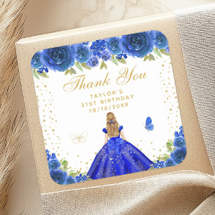 Sticker Carré Blue Floral Blonde Hair Princess Anniversaire