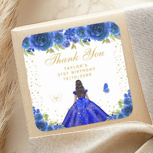 Sticker Carré Blue Floral Dark Skin Princess Anniversaire