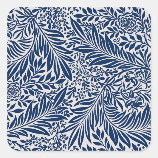 Sticker Carré blue floral pattern with diverse leaves & blossoms (Devant)