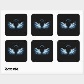 Sticker Carré Blue Glowing Angel Wings on black background (Feuille)