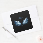 Sticker Carré Blue Glowing Angel Wings on black background (Enveloppe)