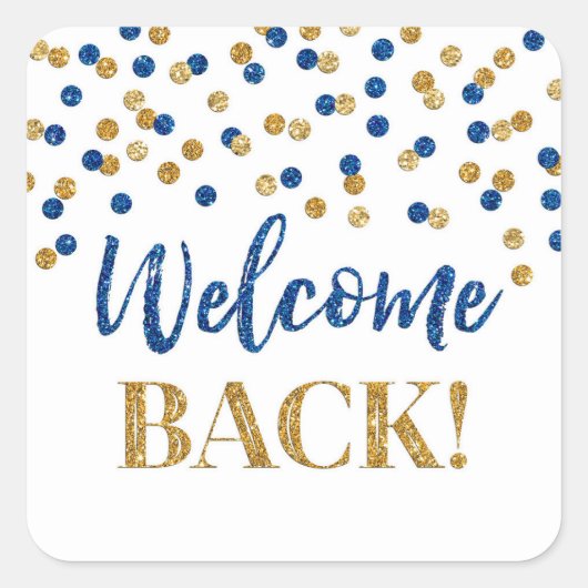 Sticker Carré Blue Gold Confetti Welcome Back (Devant)