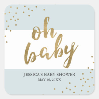Sticker Carré Blue & Gold Modern Stripes Baby shower garçon Favo