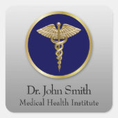 Sticker Carré Blue Gold Professional Médicale Caduceus (Devant)