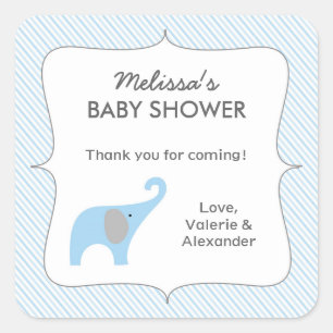 Sticker Carré Blue Grey éléphant baby shower faveur merci