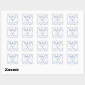 Sticker Carré Blue Hand Drawn Doodles Graduation Thank You White (Feuille)