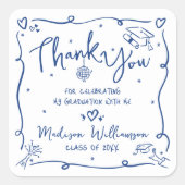 Sticker Carré Blue Hand Drawn Doodles Graduation Thank You White (Devant)
