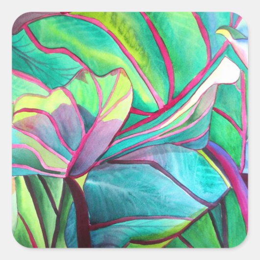 Sticker Carré Blue Hawaii Tropical leaf folios art (Devant)