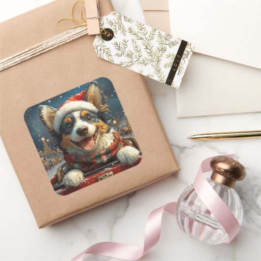 Sticker Carré Blue Heeler Dog Roller Dessous de verre Noël (Cadeaux)