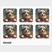 Sticker Carré Blue Heeler Dog Roller Dessous de verre Noël (Feuille)