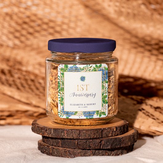 Sticker Carré Blue Hydrangea 1ère année Papier Anniversaire