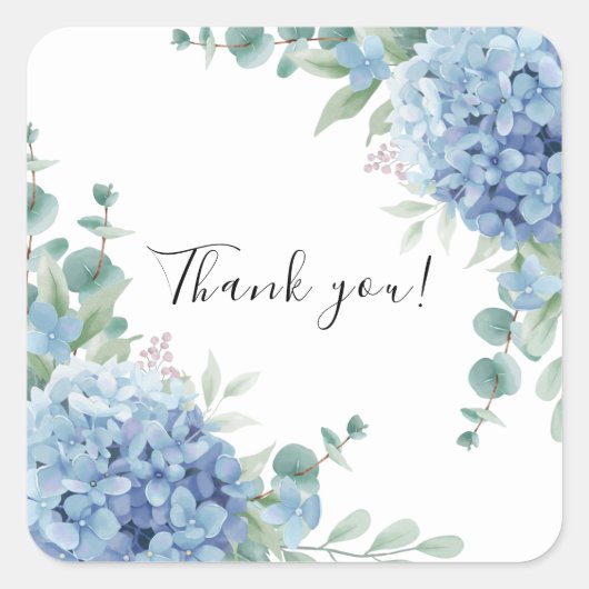 Sticker Carré Blue Hydrangea Floral Bridal Shower (Devant)