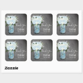 Sticker Carré Blue Hydrangea Mason Jar Chalkboard Mariage Favori (Feuille)