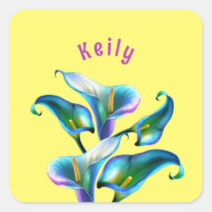 Sticker Carré Blue Iridescente Holographique Calla Lilies