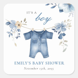 Sticker Carré Blue Jean Denim Sweet Boy Baby shower