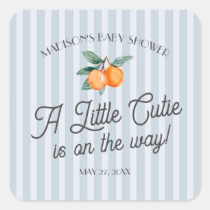 Sticker Carré Blue Little Cutie Sur Le Chemin Baby shower Envelo
