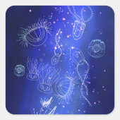 Sticker Carré Blue Marine Sous-marin Jellyfish Monde (Devant)