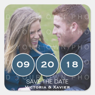 Sticker Carré Blue Modern Circles Photo Enregistrer la date Stic