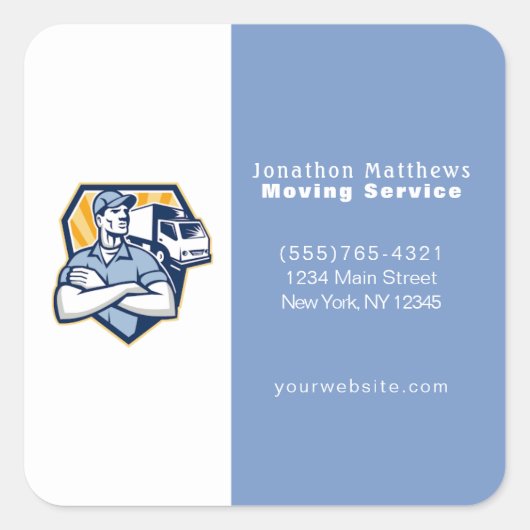 Sticker Carré Blue Moving Guy Entreprise Service Entreprise (Devant)
